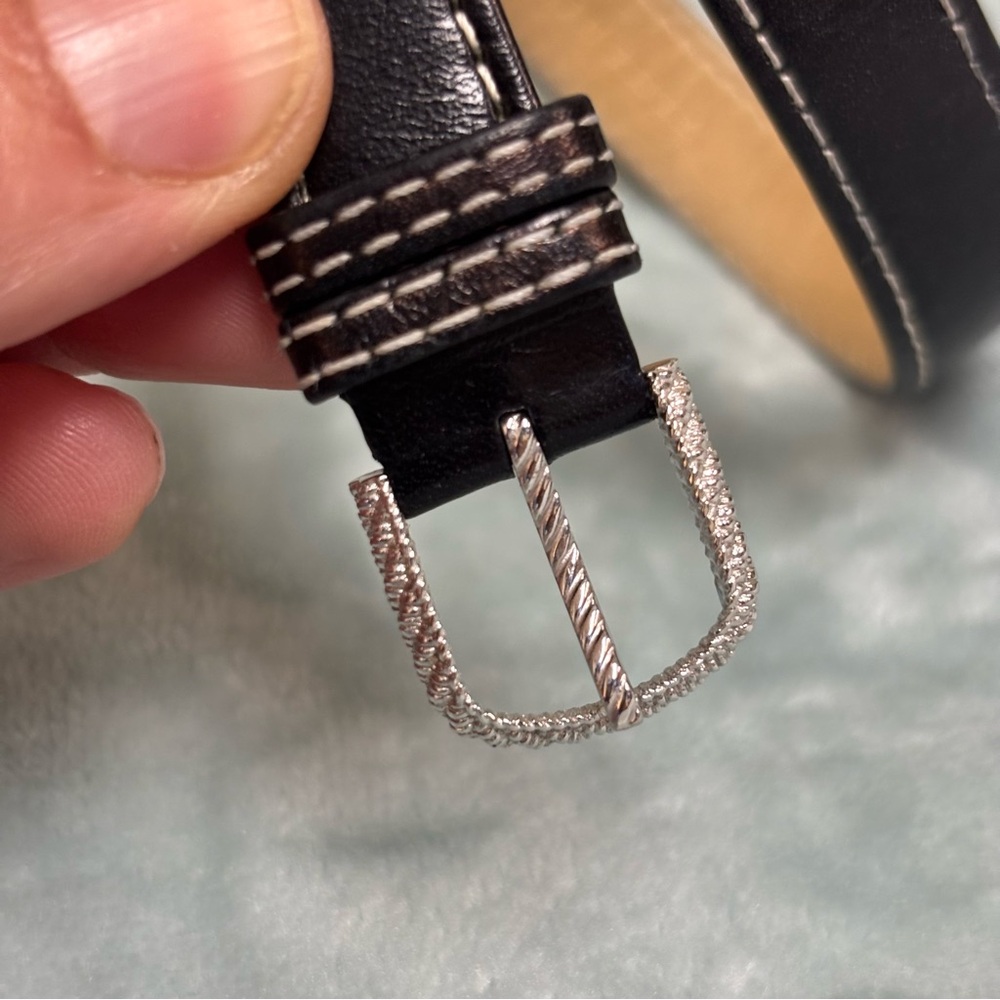 Judith Ripka Silvertone Stainless Steel & Black Leather Strap Wrap Watch - Picture 3 of 11
